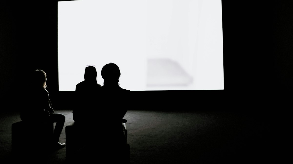 Menschen schauen auf eine Projektionsleinwand